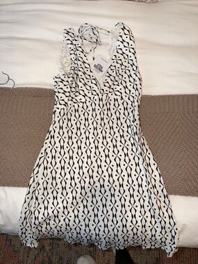 Princess Polly Portillo Linen Blend Mini Dress Black/White Brand New